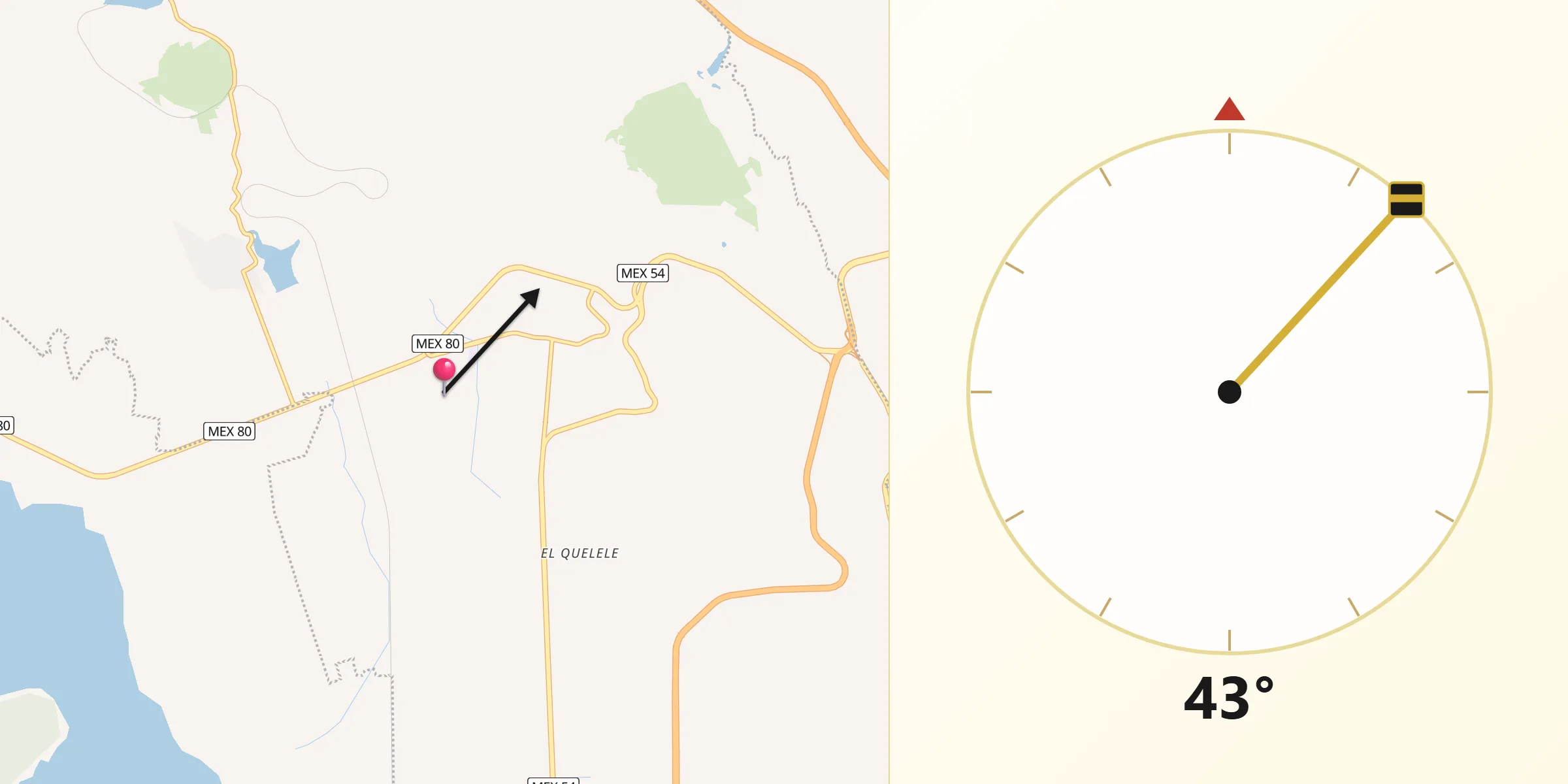 Dirección de la Qibla desde El Plan
