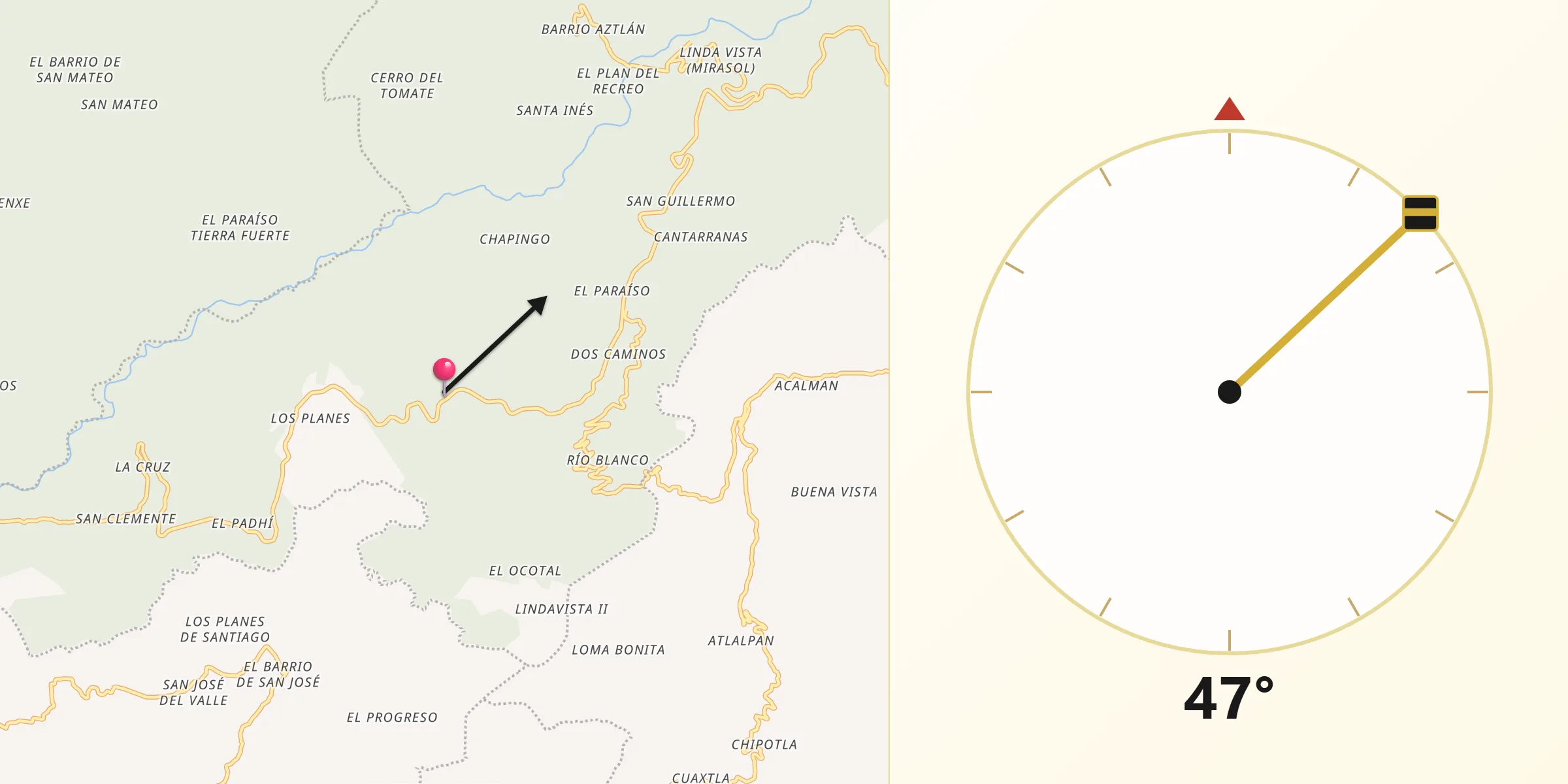 Dirección de la Qibla desde Santa Úrsula