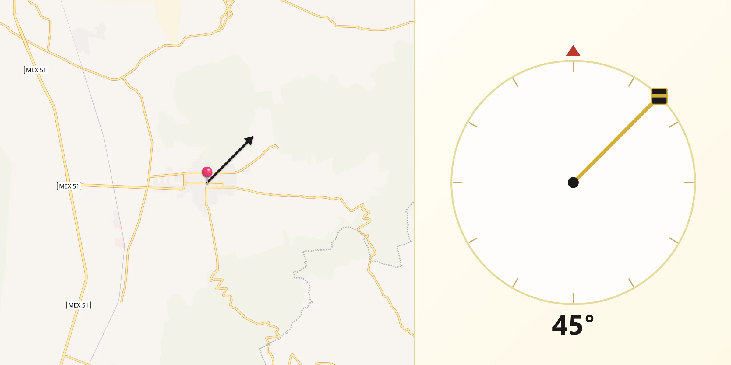 Dirección de la Qibla desde Rincón de Tamayo