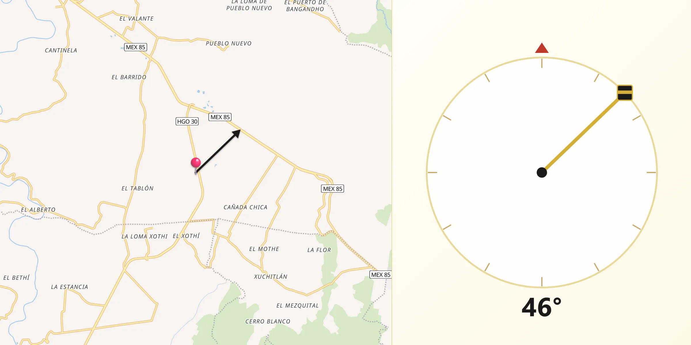 Dirección de la Qibla desde Maguey Blanco