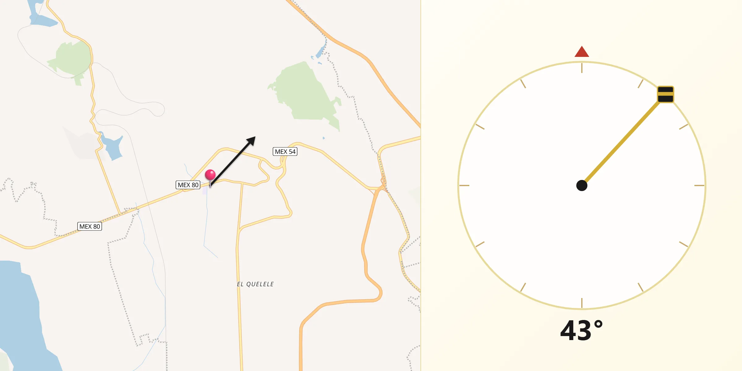 Dirección de la Qibla desde Acatlán de Juárez
