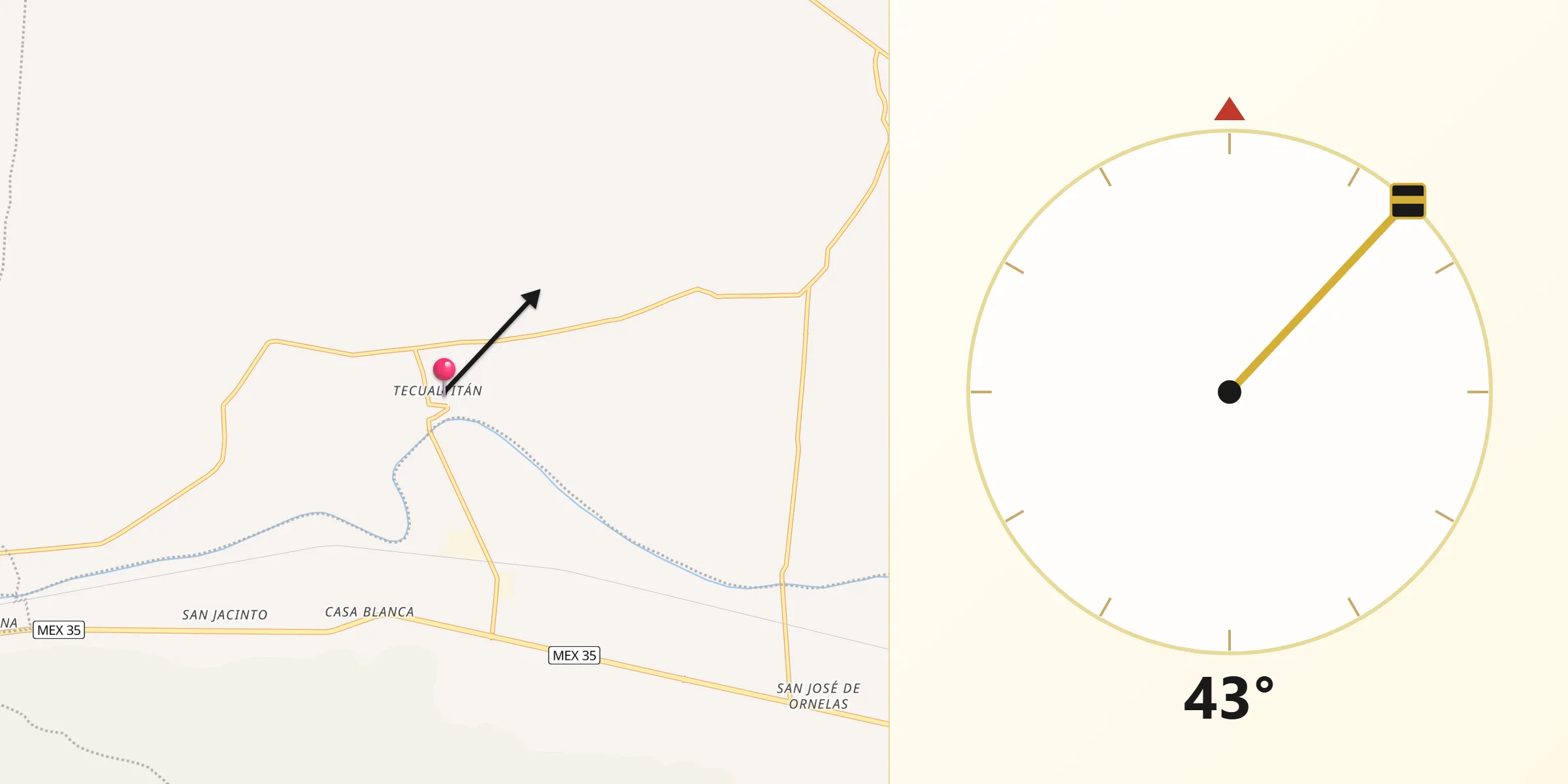 Dirección de la Qibla desde Tecuattitan