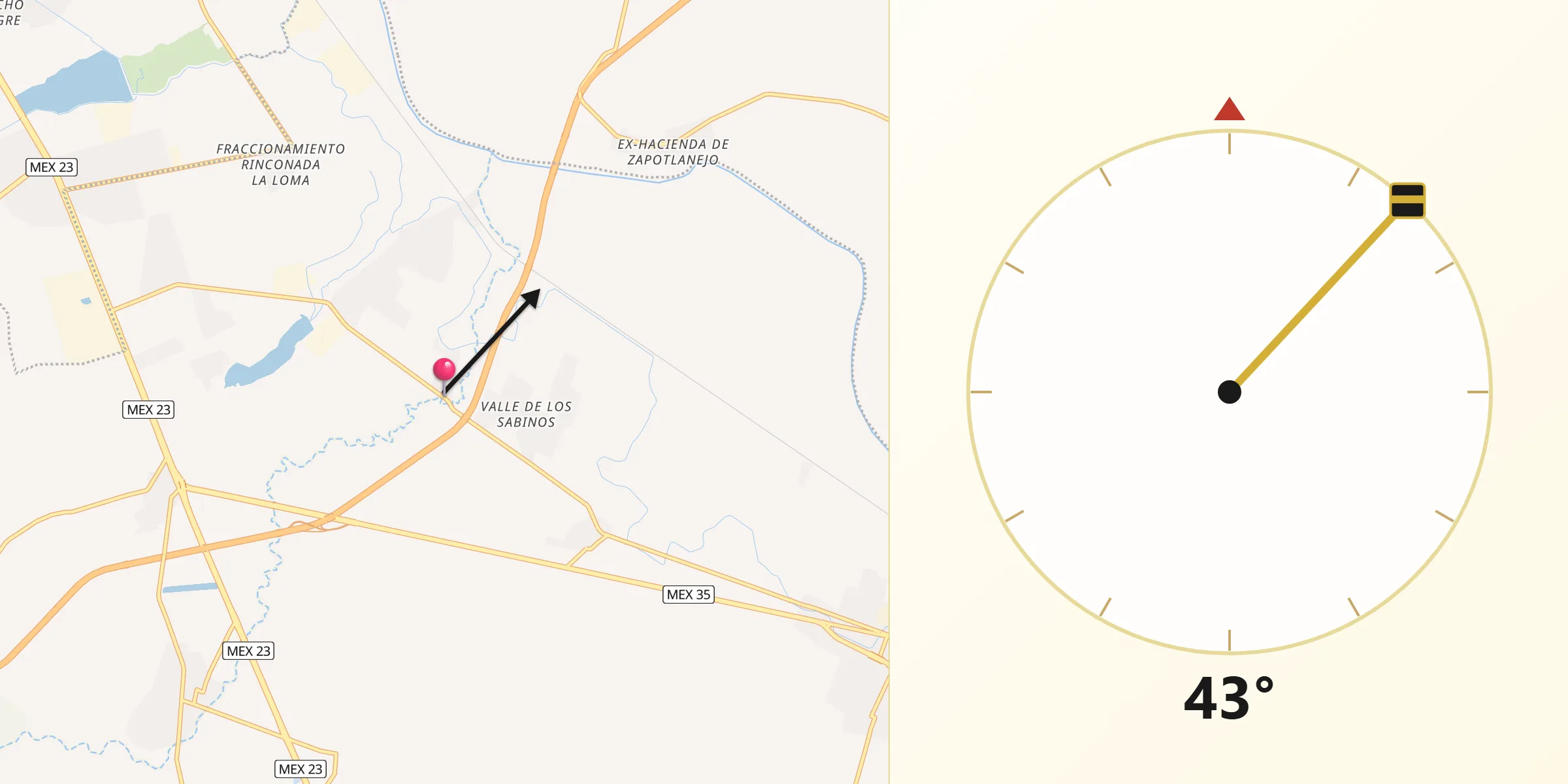 Dirección de la Qibla desde Valle de los Girasoles [Fraccionamiento]