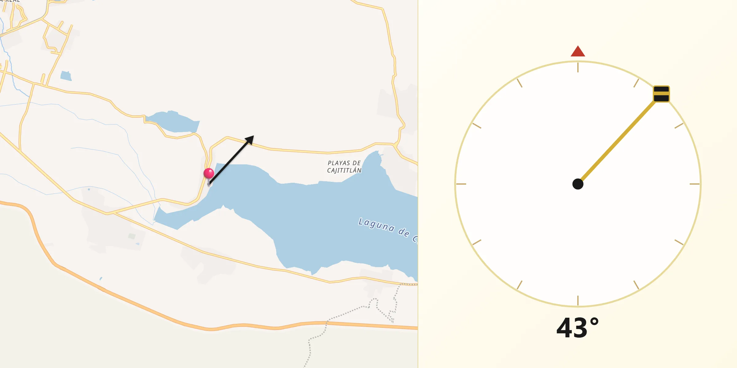 Dirección de la Qibla desde Cuexcomatitlán