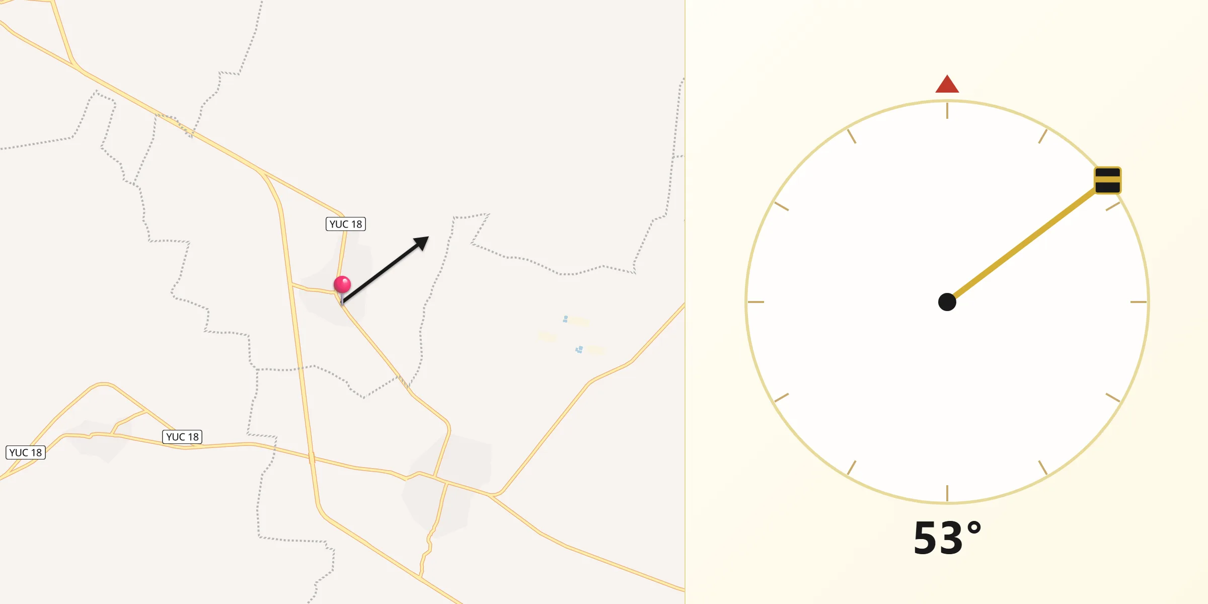 Dirección de la Qibla desde Chumayel
