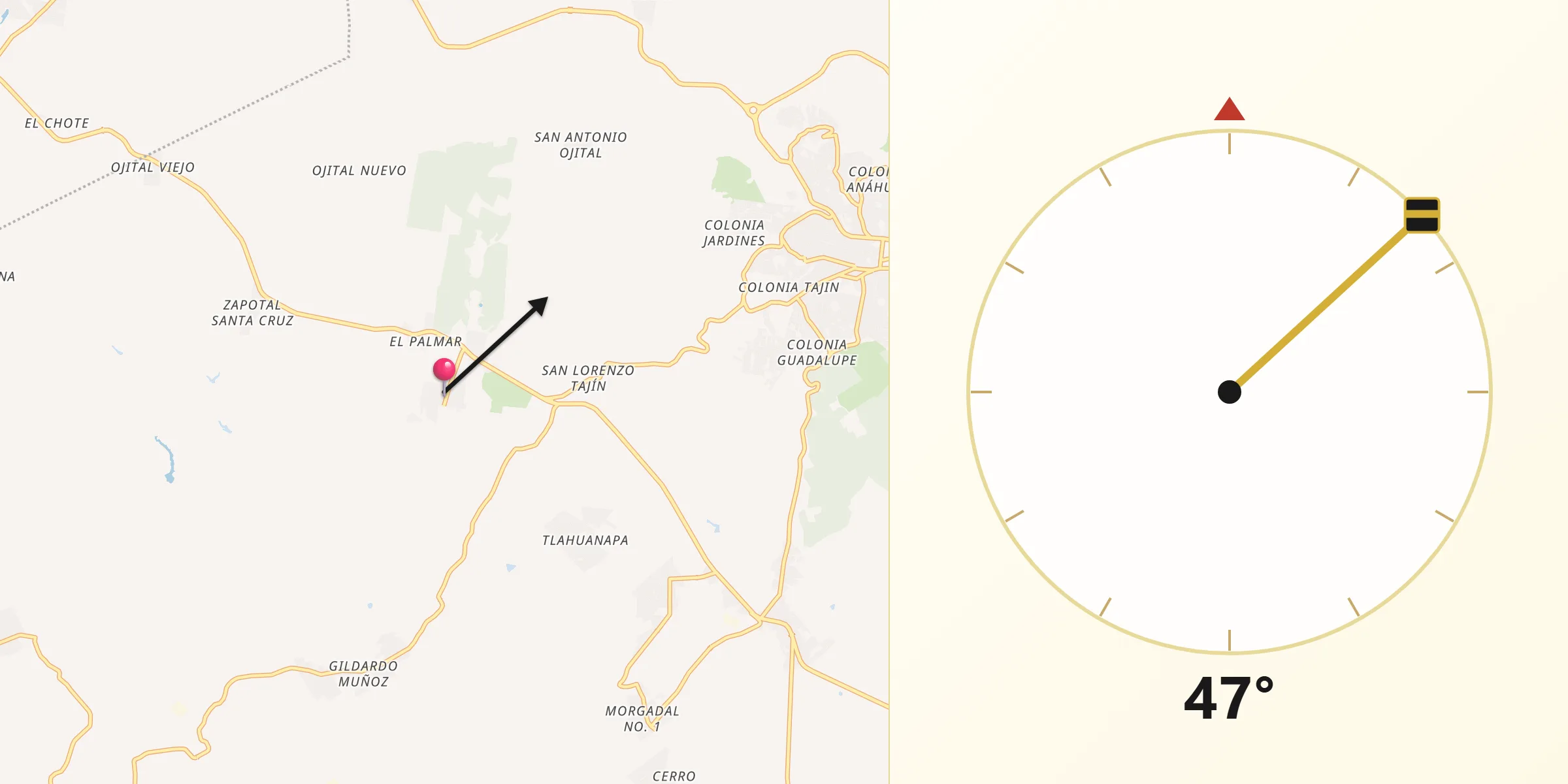 Dirección de la Qibla desde Congregación el Tajín