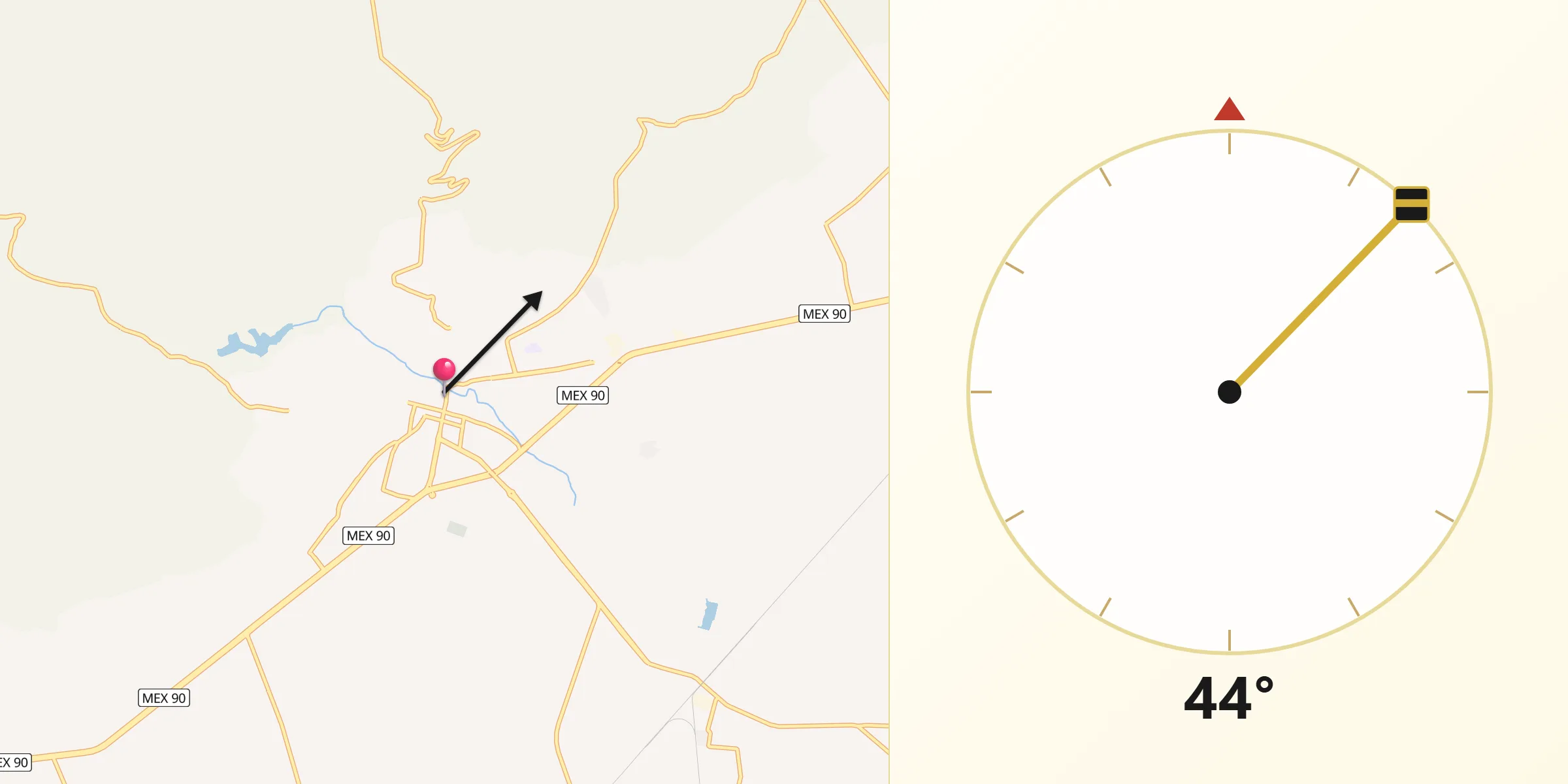 Dirección de la Qibla desde Pénjamo