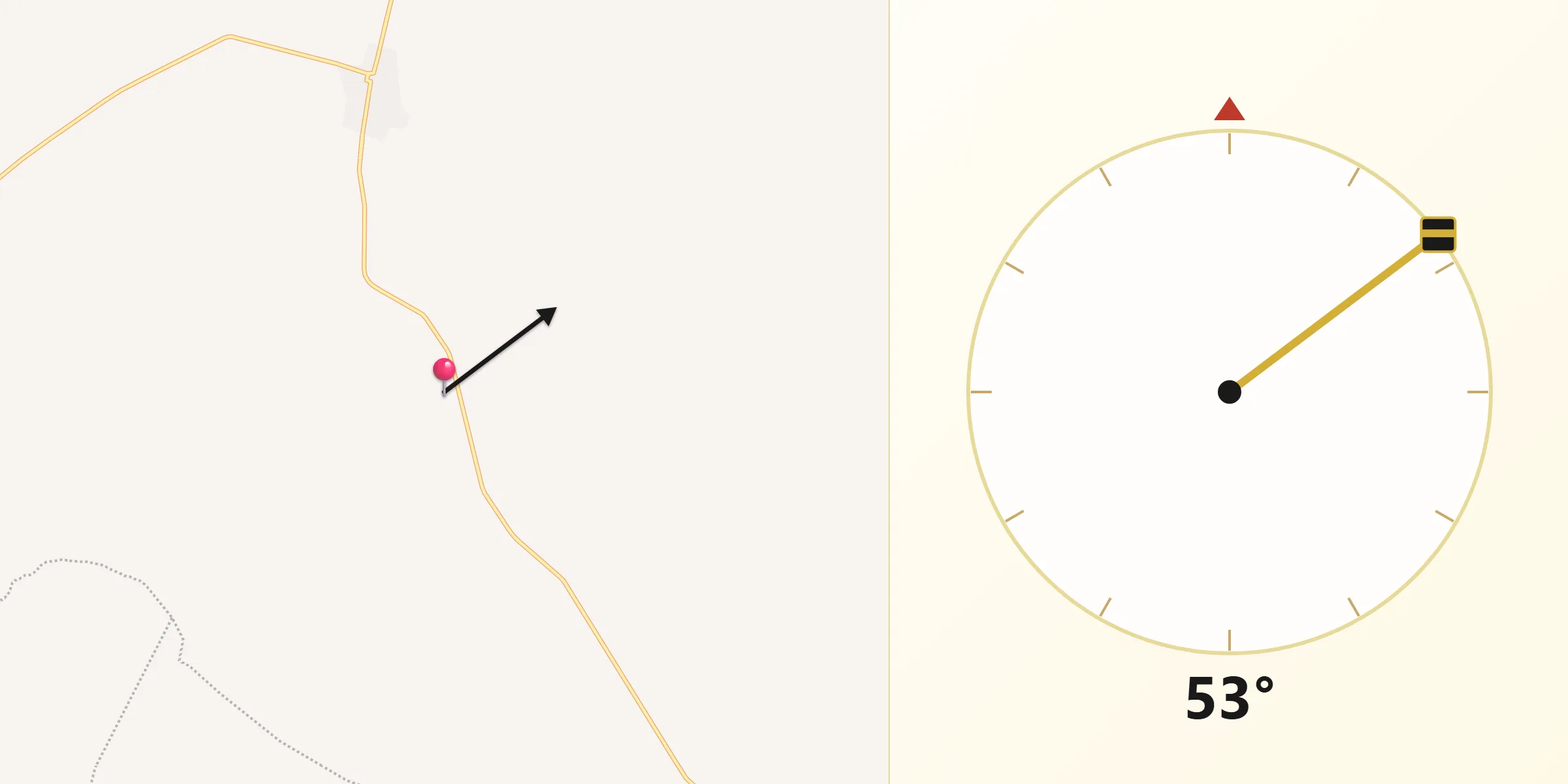 Dirección de la Qibla desde Cantamayec