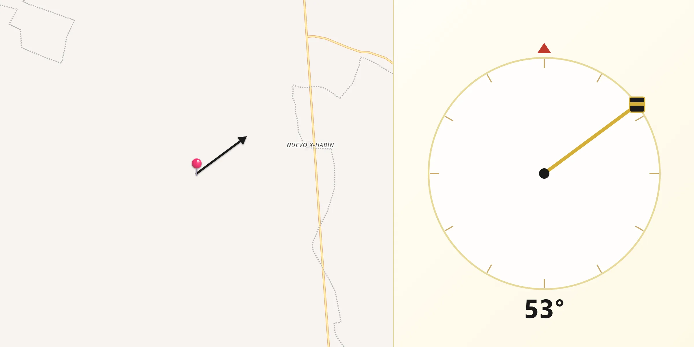 Dirección de la Qibla desde Tixcacalcupul