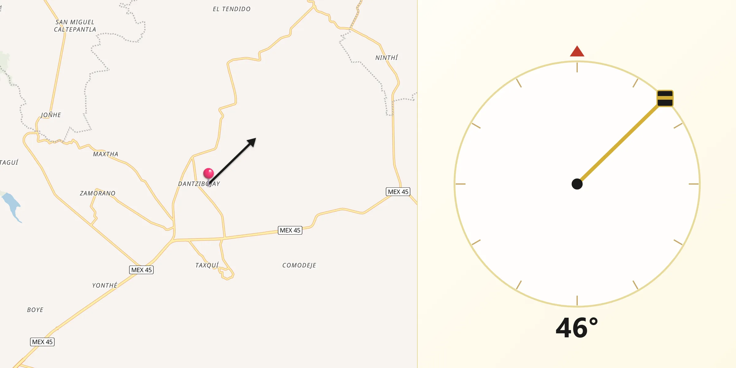 Dirección de la Qibla desde Dantzibojay