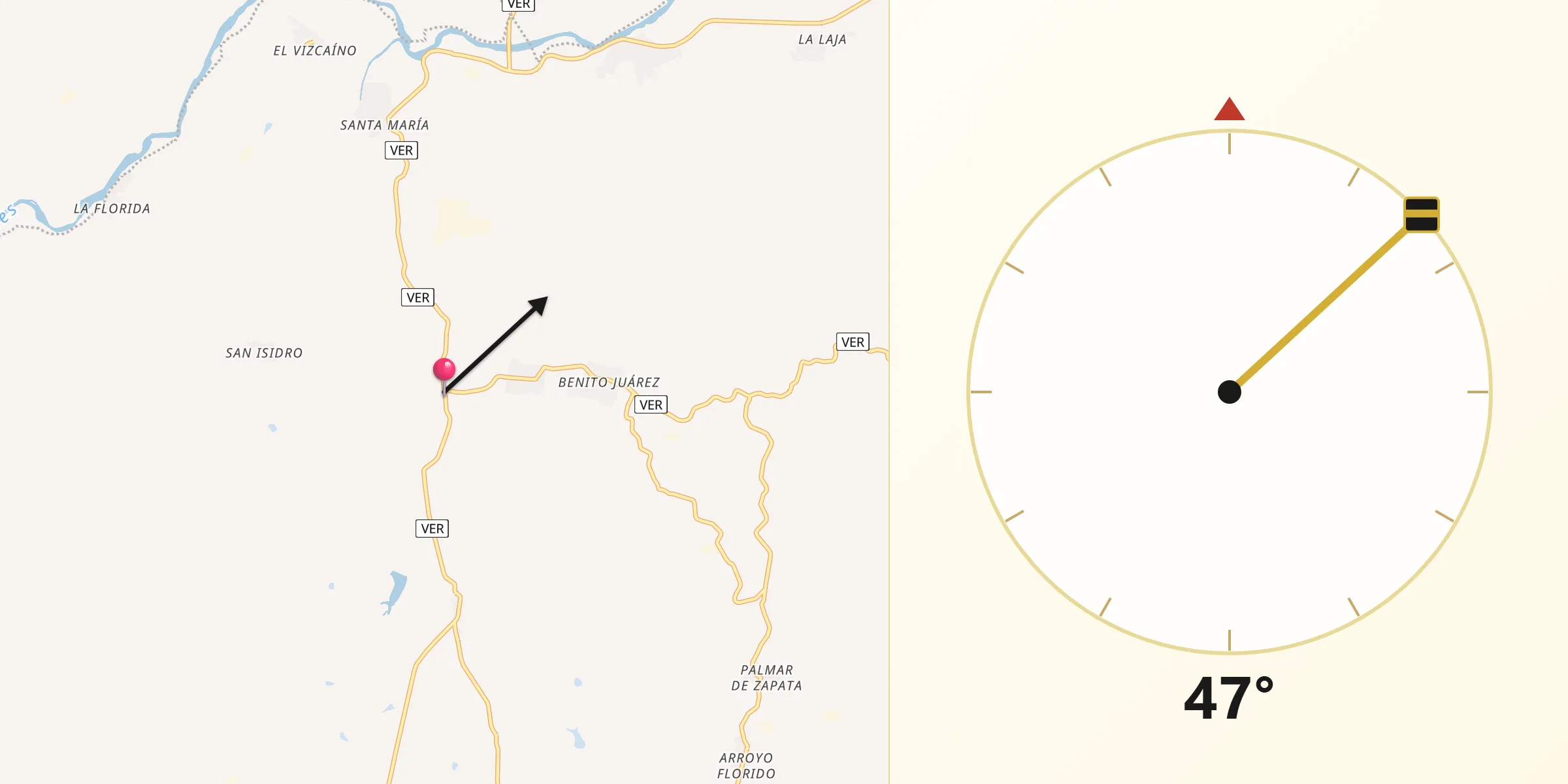 Dirección de la Qibla desde Calichar Palma Sola