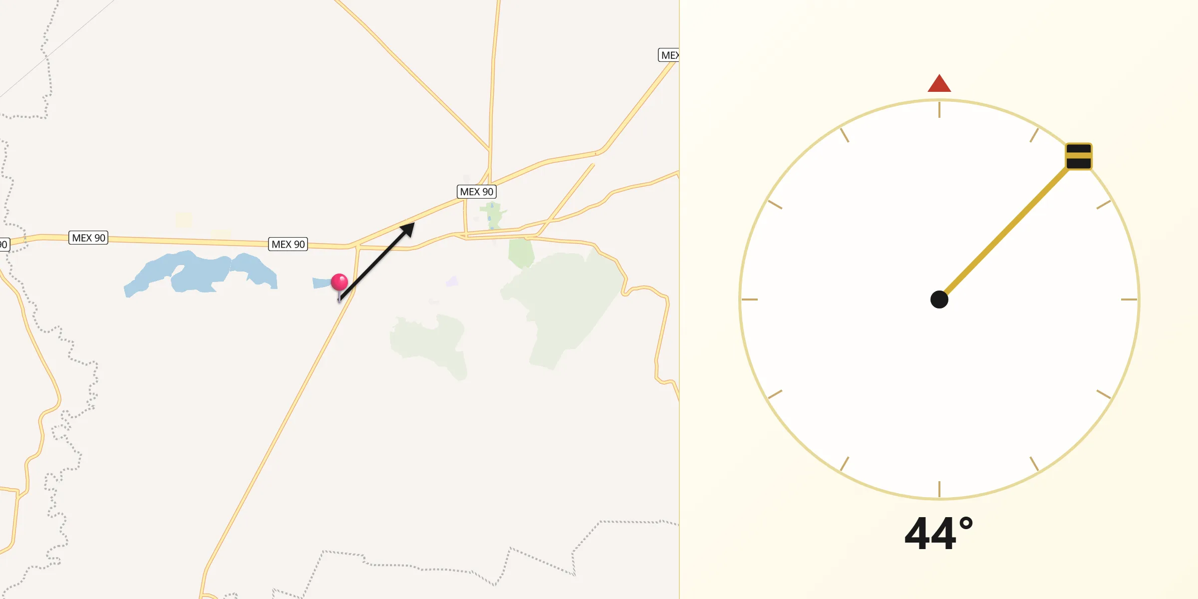 Dirección de la Qibla desde Tamazula