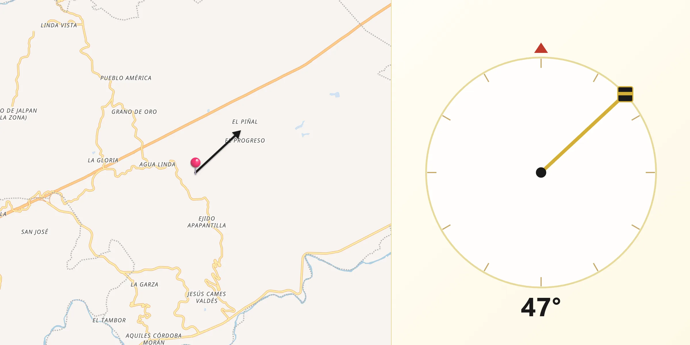 Dirección de la Qibla desde Jalpan