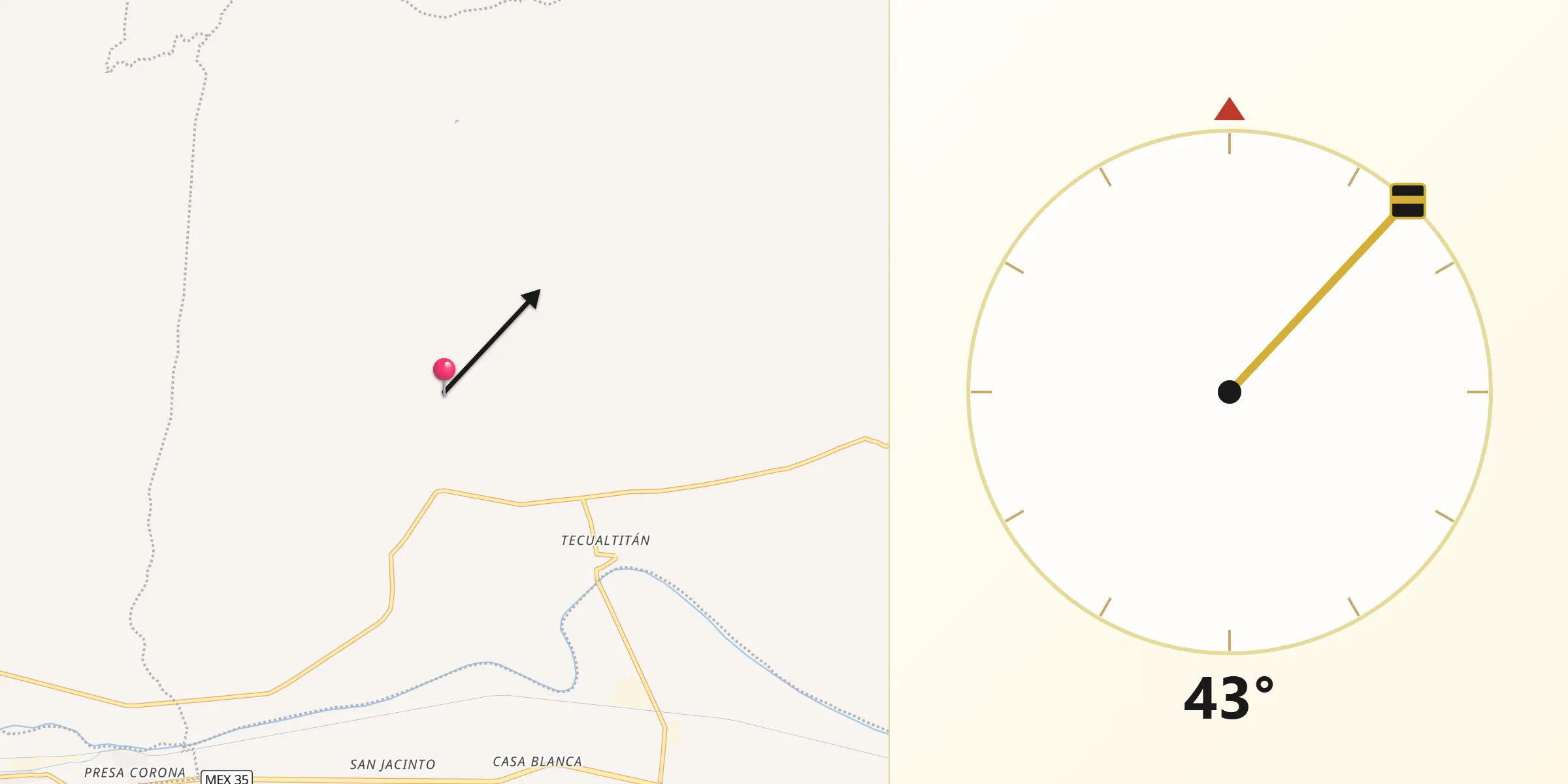 Dirección de la Qibla desde El Platanar