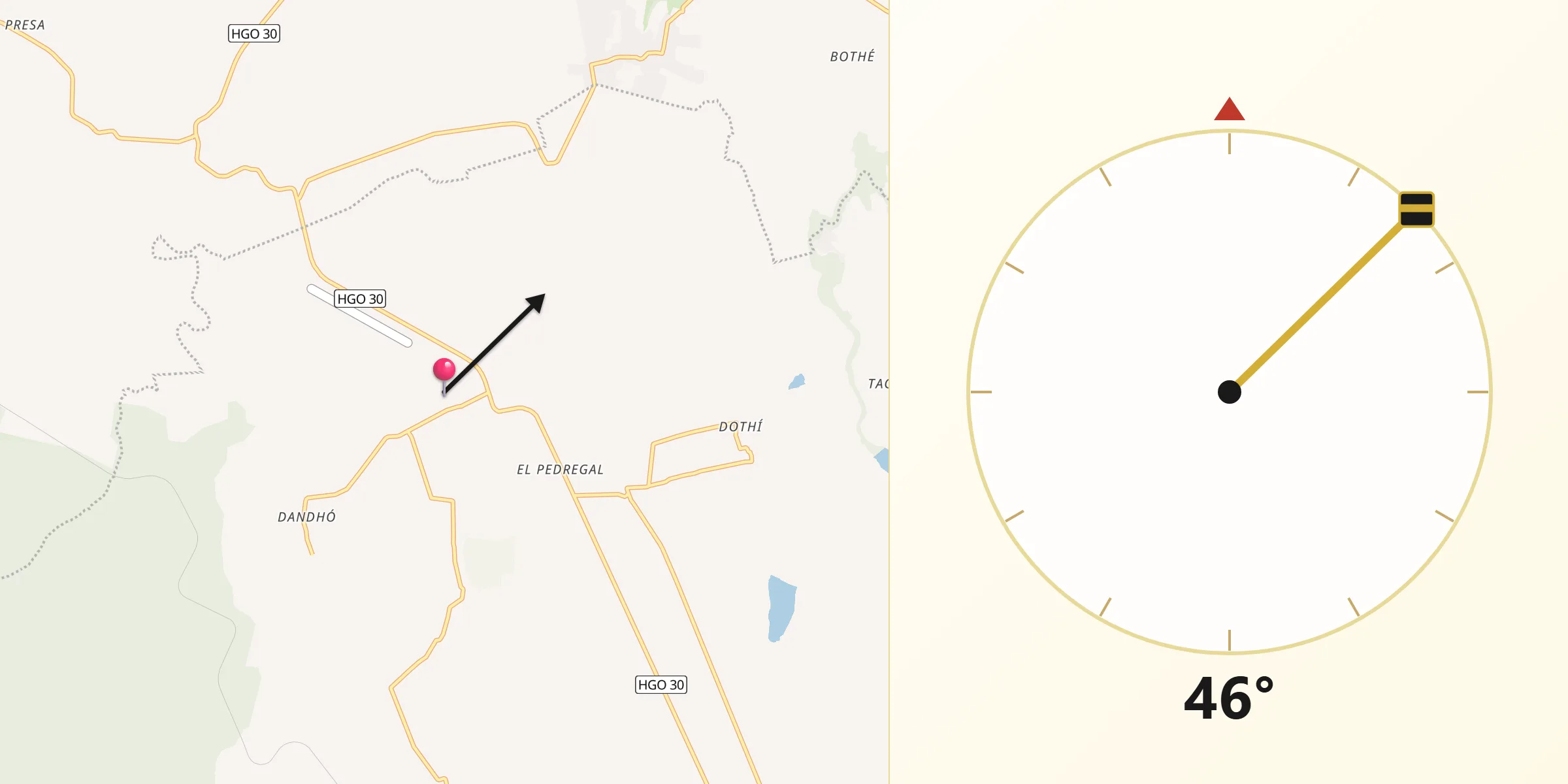 Dirección de la Qibla desde Bondojito