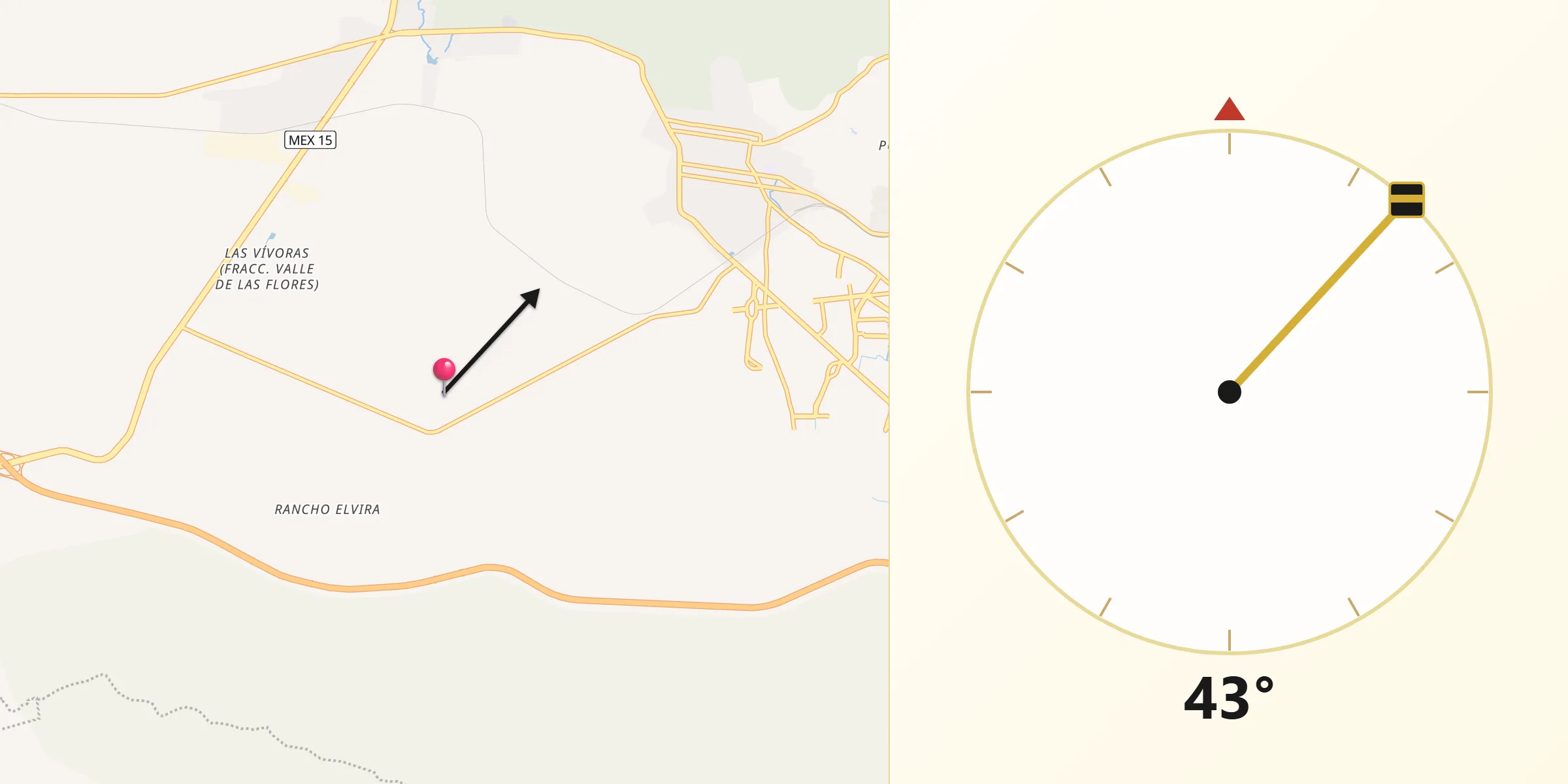 Dirección de la Qibla desde La Teja