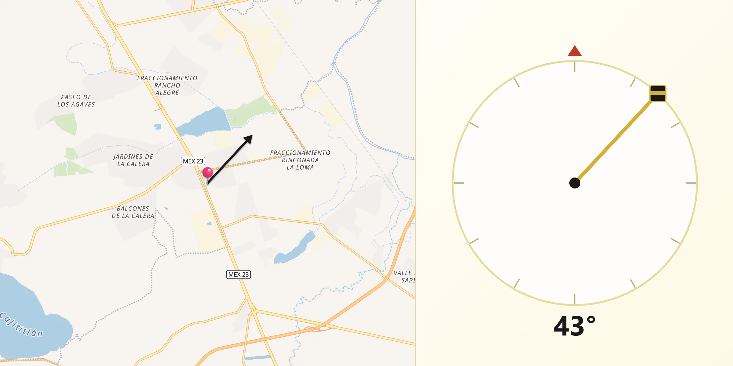Dirección de la Qibla desde Las Carretas