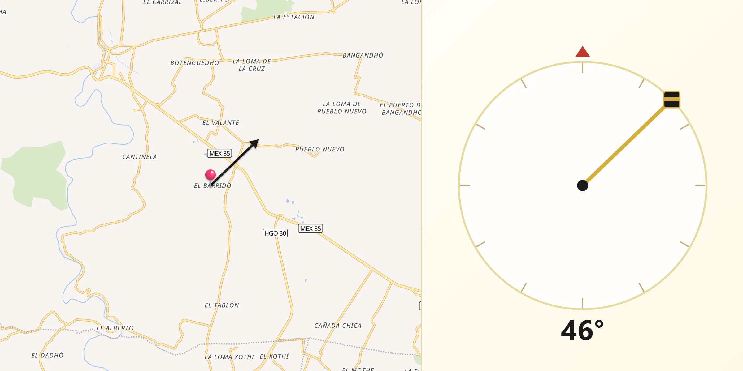 Dirección de la Qibla desde El Barrido