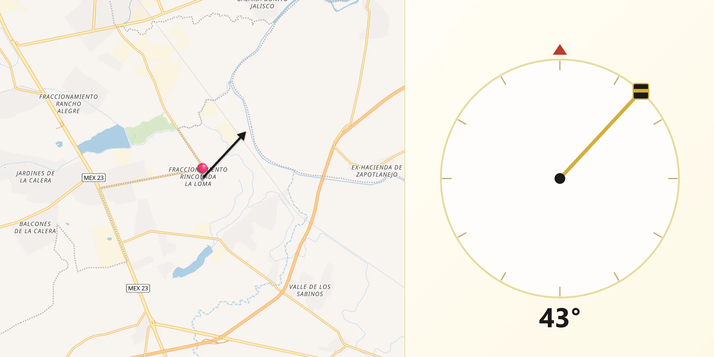 Dirección de la Qibla desde Rinconada la Loma [Fraccionamiento]