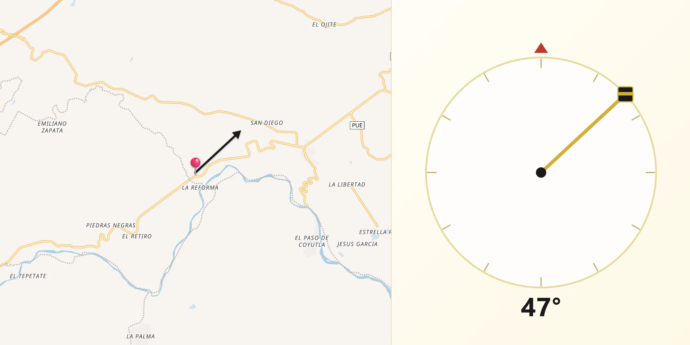 Dirección de la Qibla desde Coronel Tito Hernández