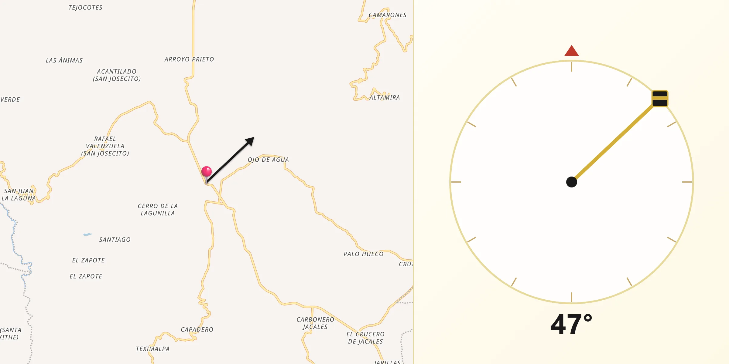 Dirección de la Qibla desde Palo Bendito