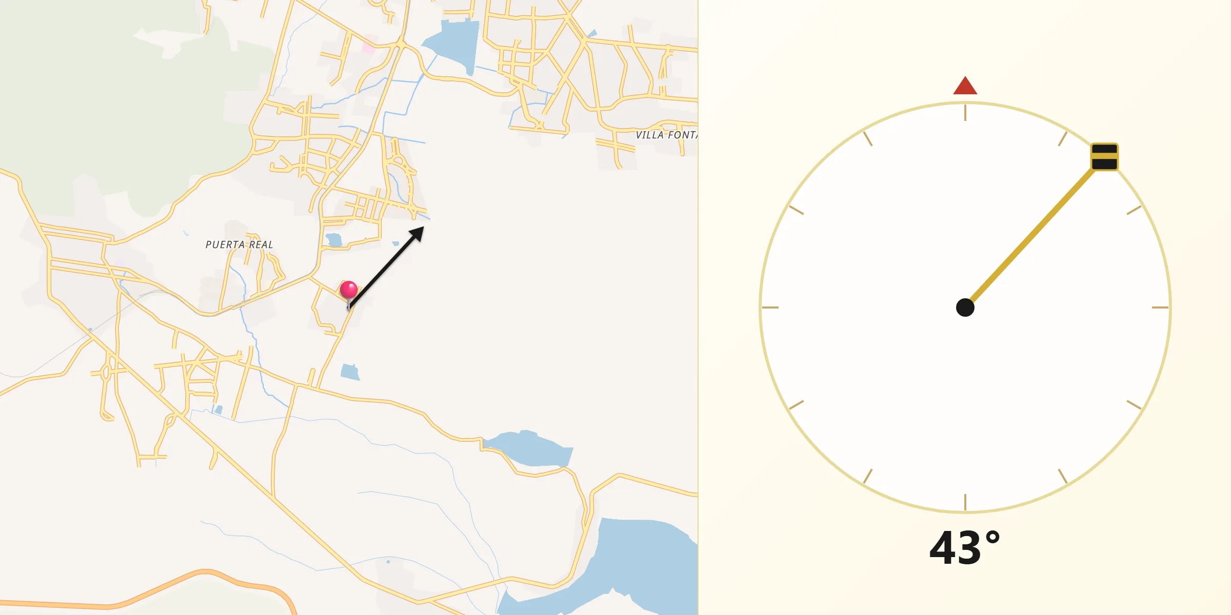 Dirección de la Qibla desde Lomas de Tejeda