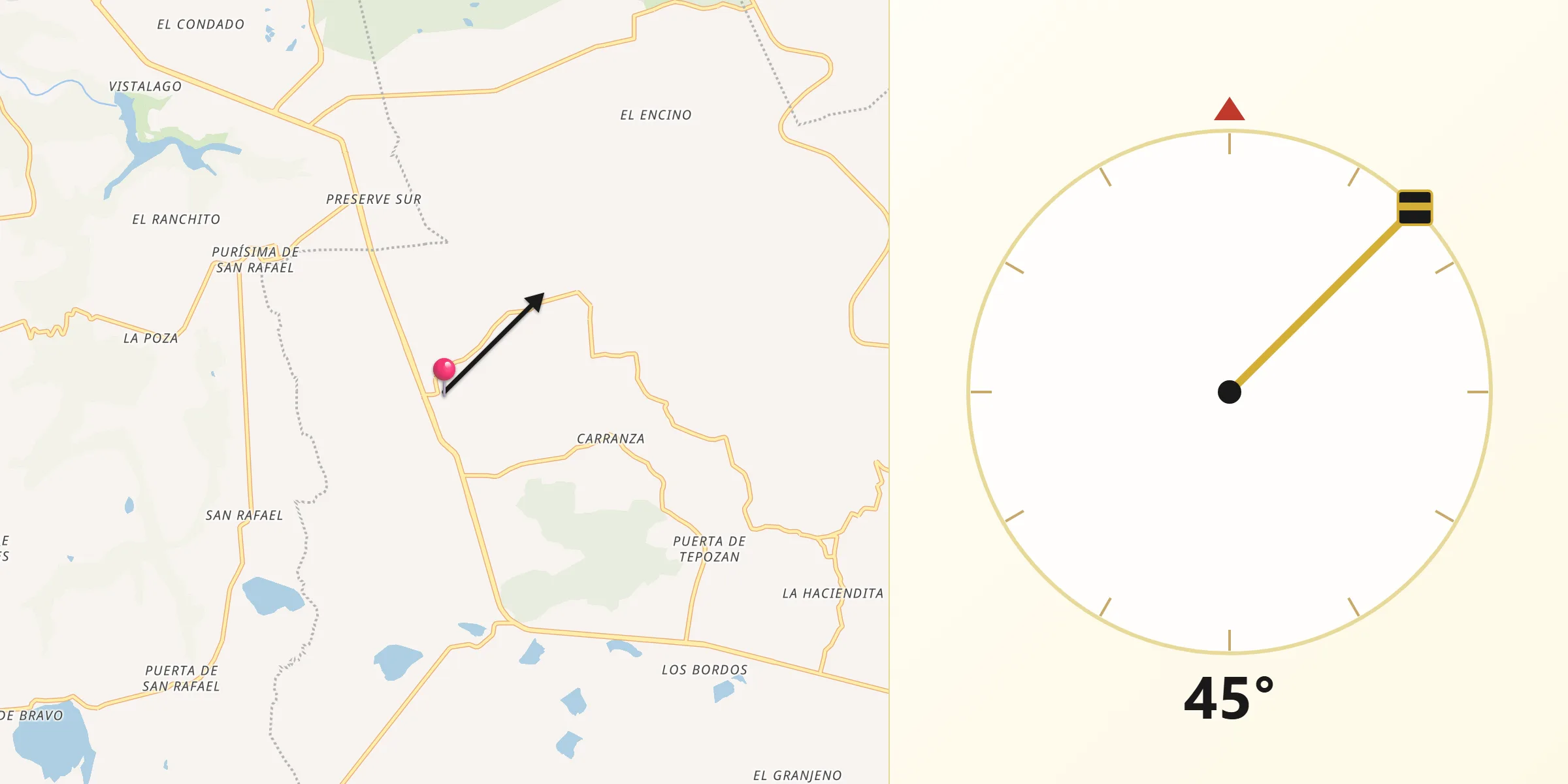 Dirección de la Qibla desde Apapátaro