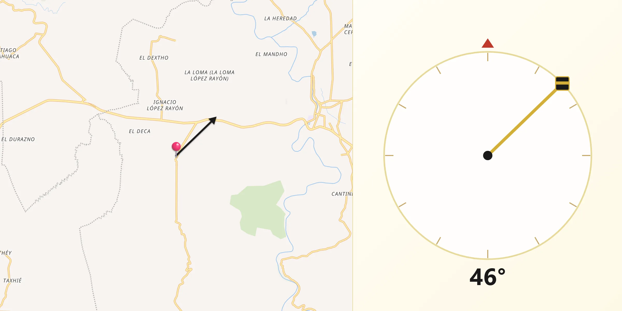 Dirección de la Qibla desde Panales