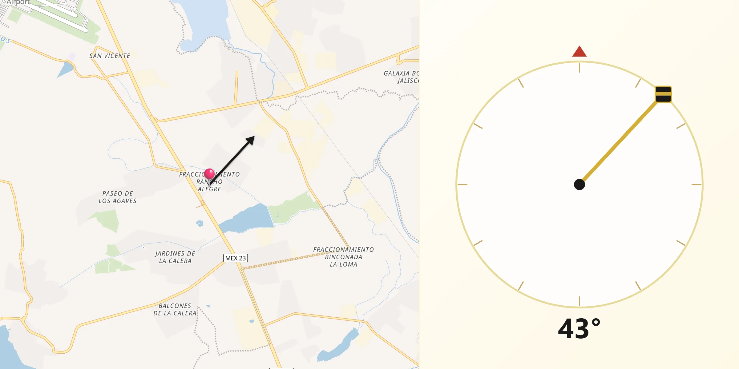Dirección de la Qibla desde Rancho Alegre [Fraccionamiento]