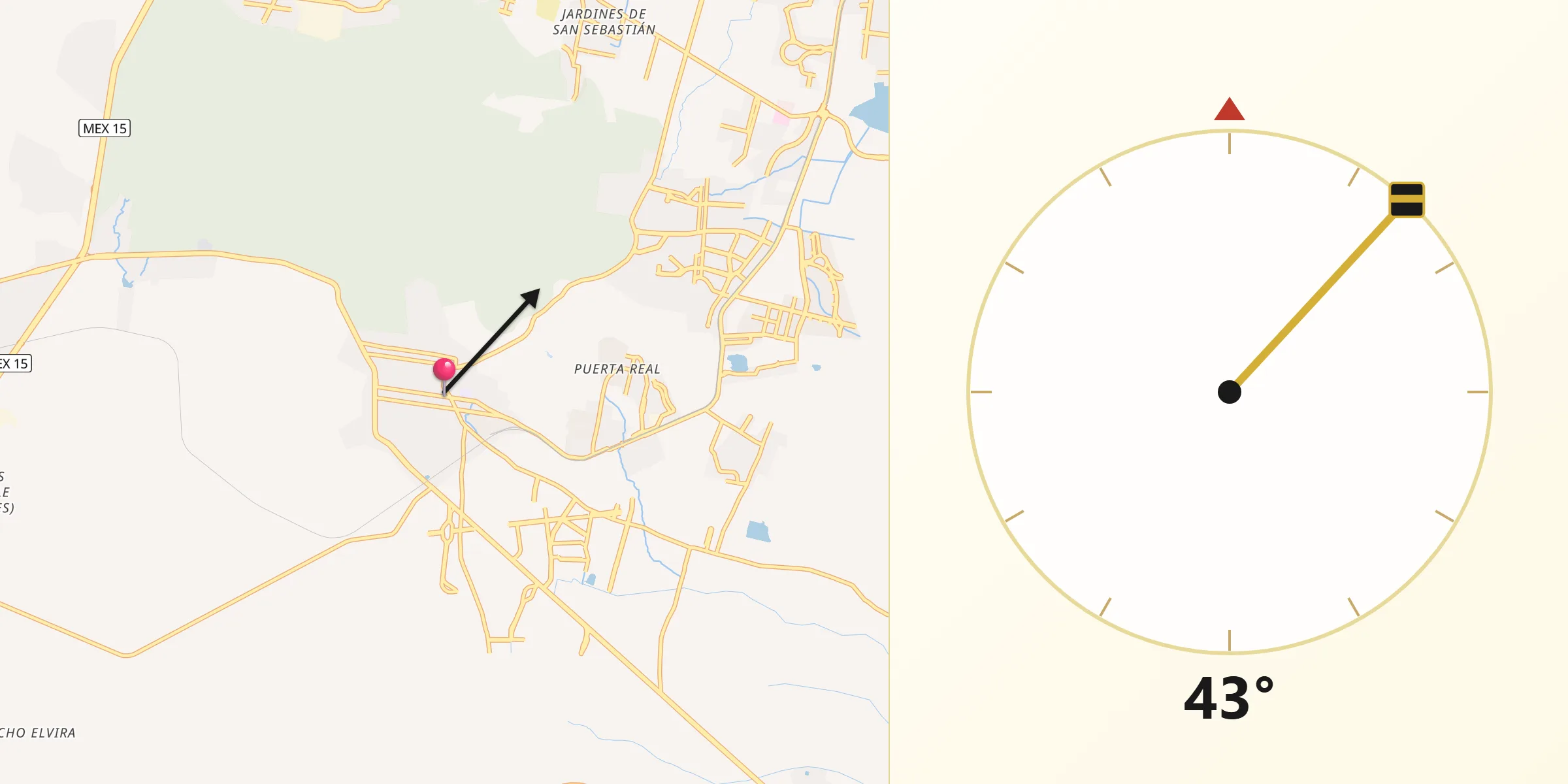 Dirección de la Qibla desde Tlajomulco de Zúñiga
