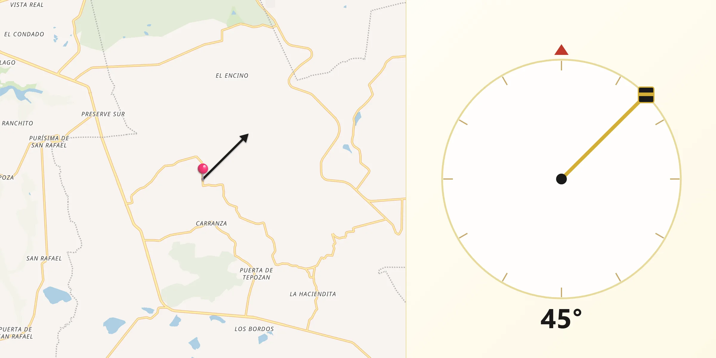 Dirección de la Qibla desde El Milagro