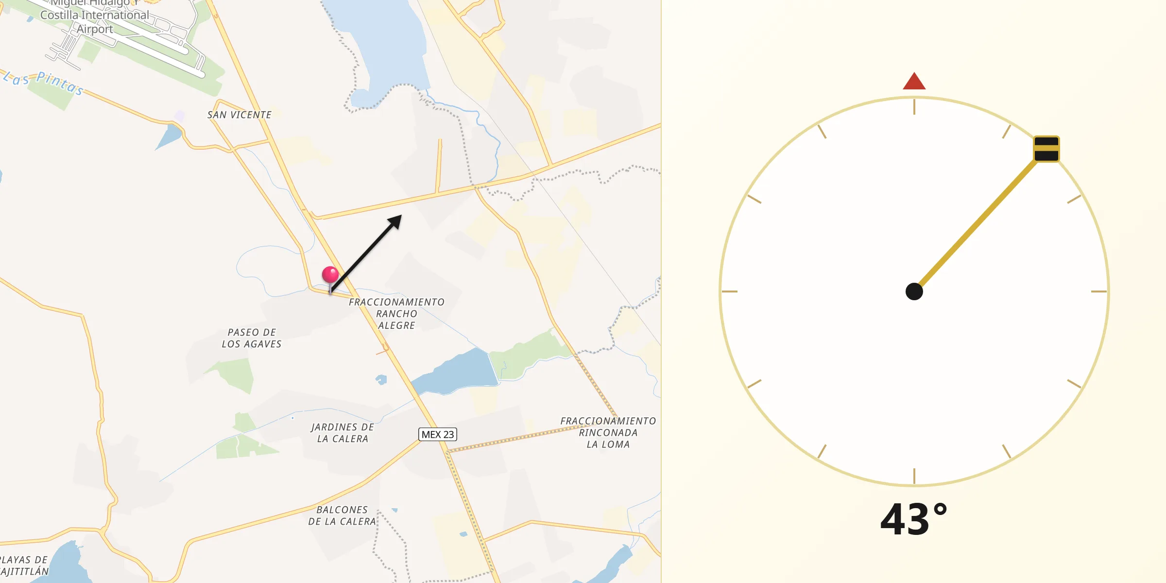 Dirección de la Qibla desde Capulín