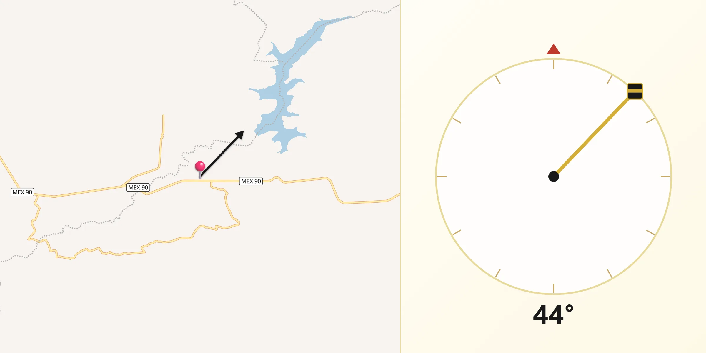 Dirección de la Qibla desde Huascato