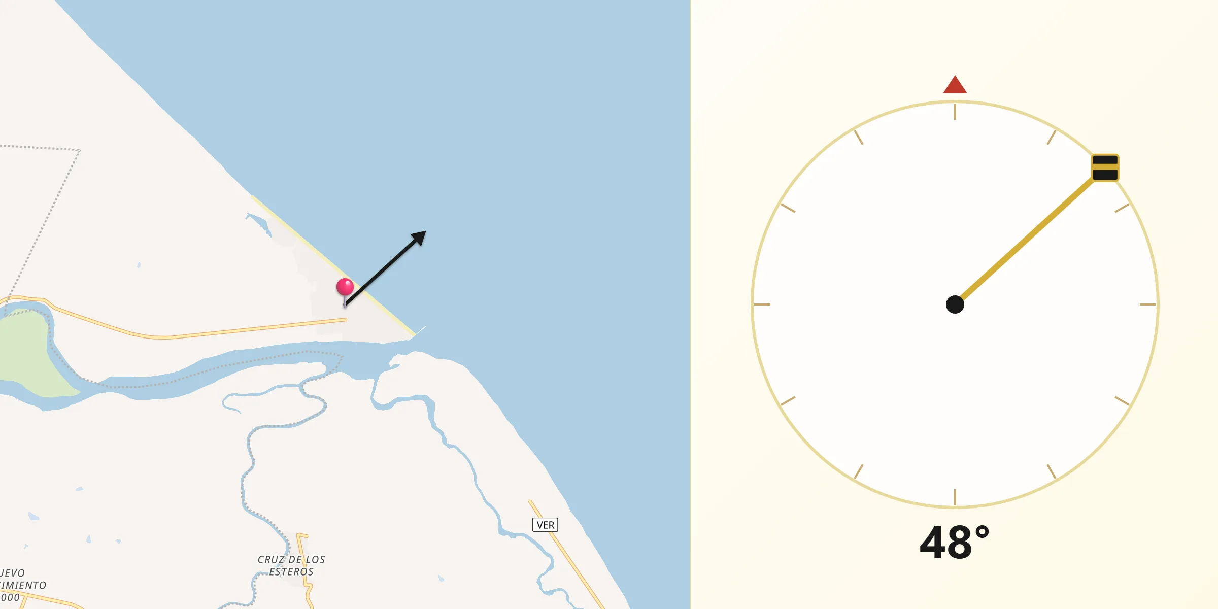 Dirección de la Qibla desde Tecolutla