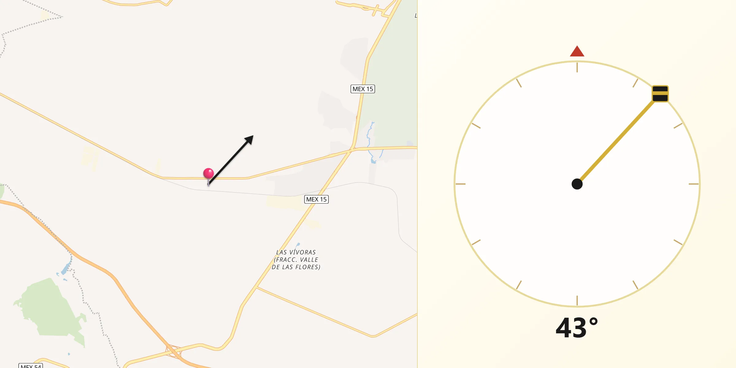 Dirección de la Qibla desde Villa las Flores
