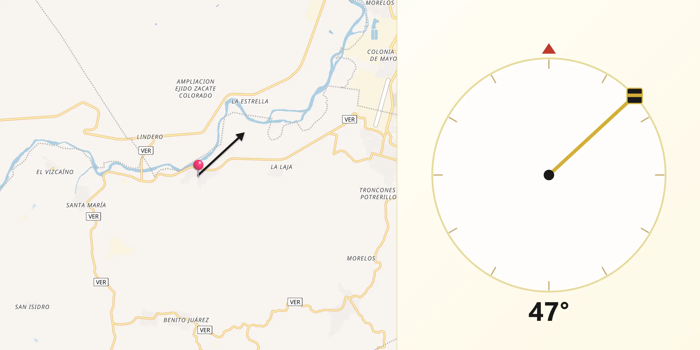 Dirección de la Qibla desde Corralillos
