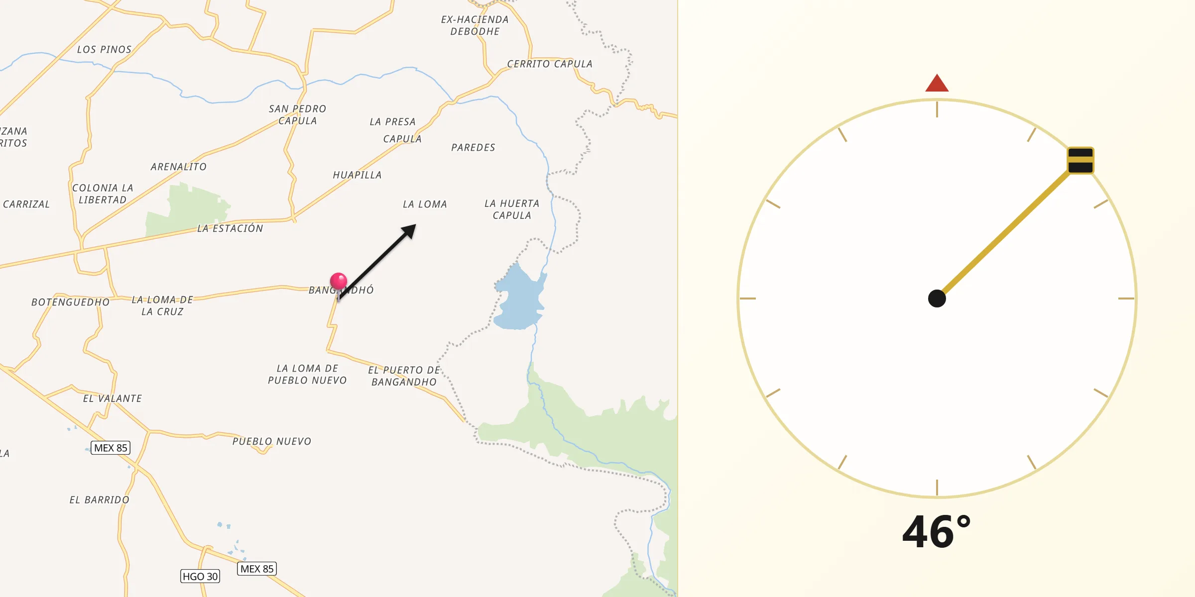 Dirección de la Qibla desde Bangandhó