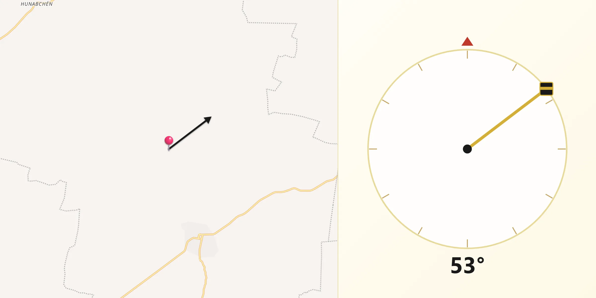 Dirección de la Qibla desde Chapab