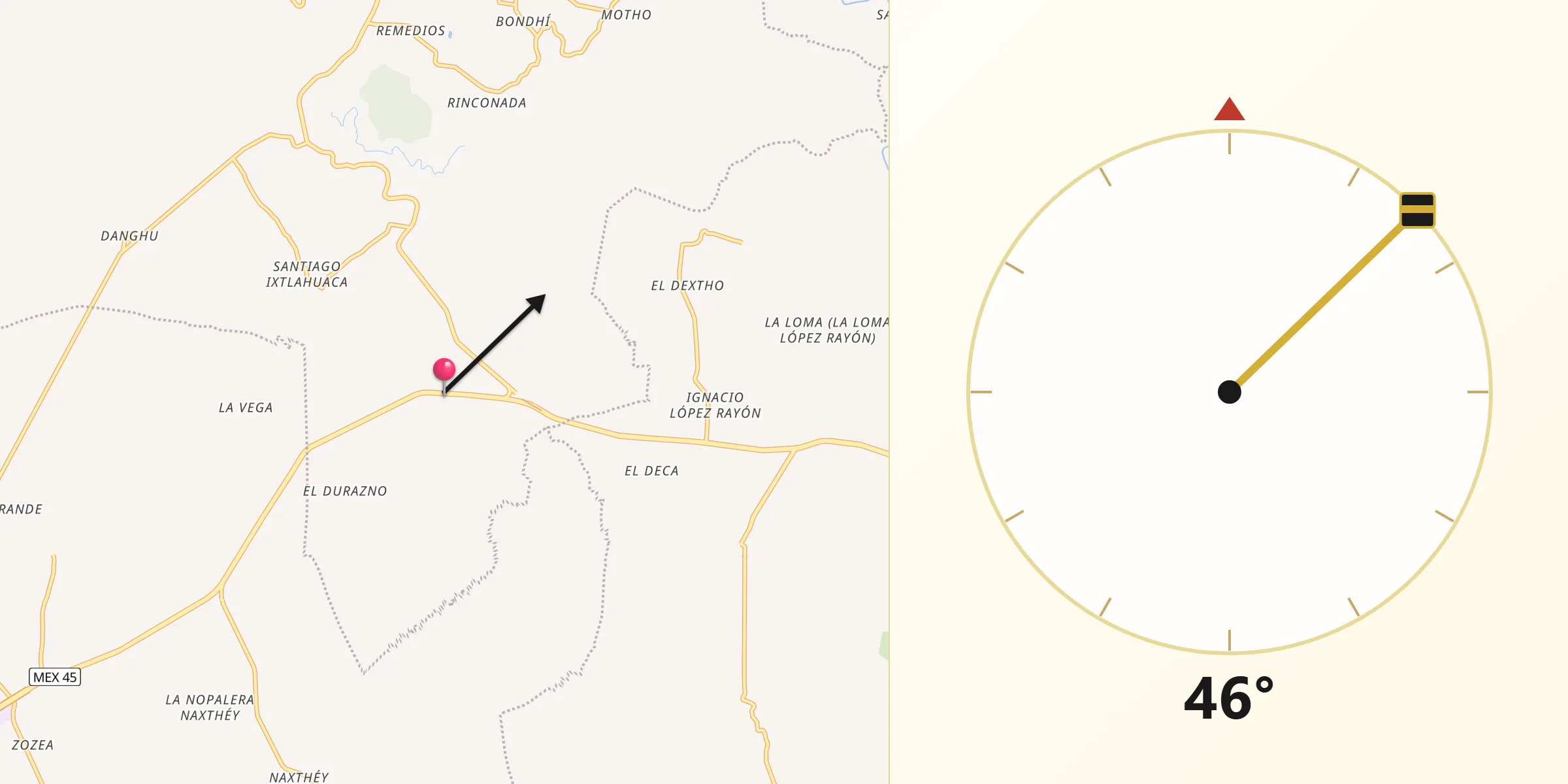 Dirección de la Qibla desde Portezuelo