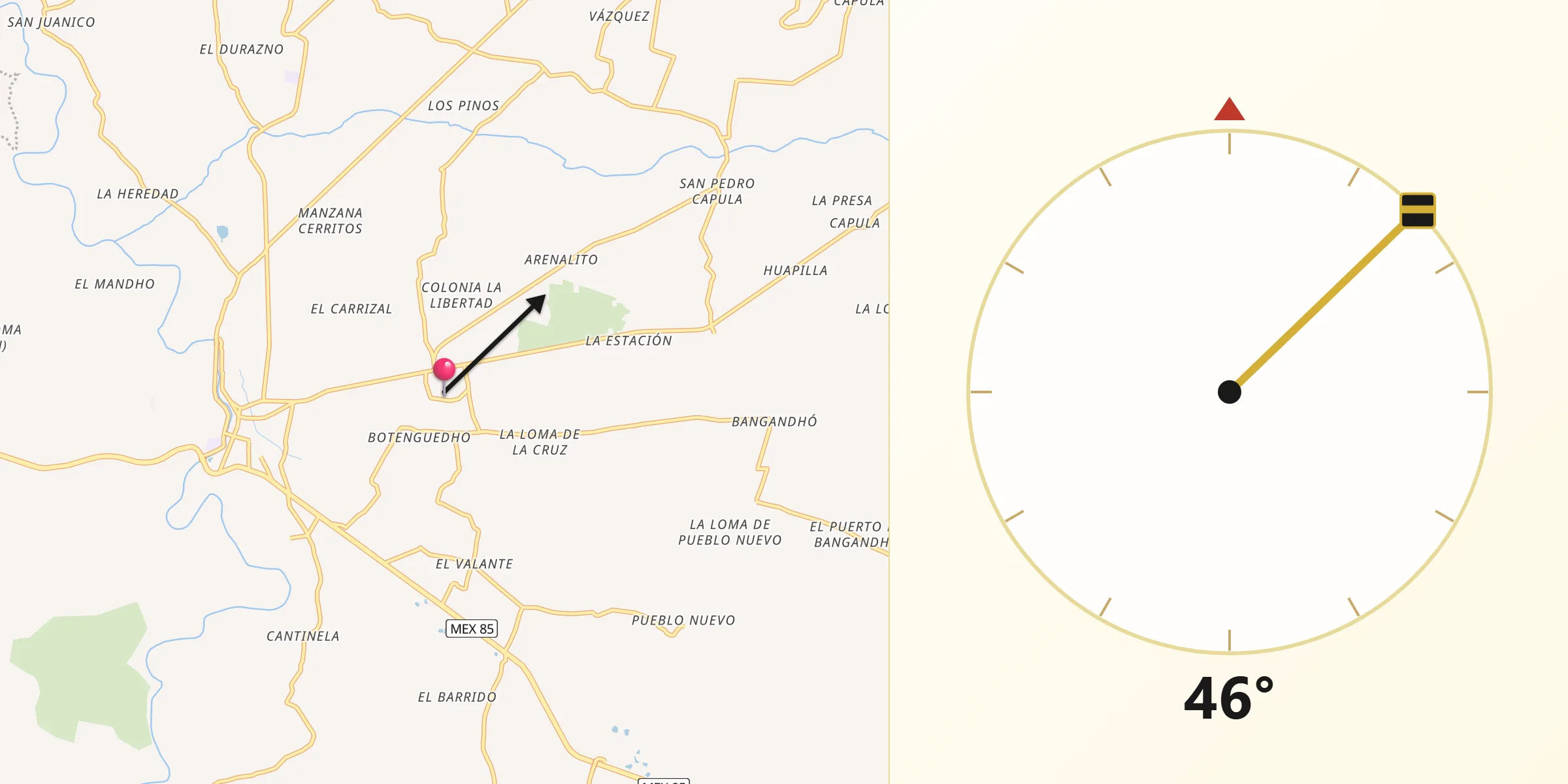 Dirección de la Qibla desde El Nith