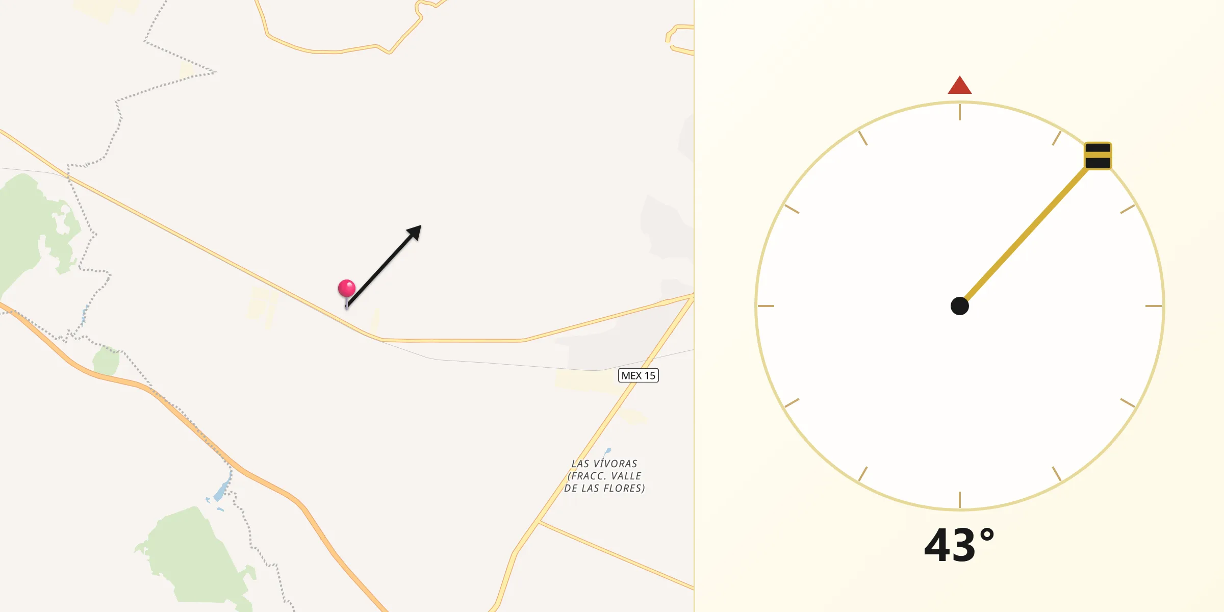 Dirección de la Qibla desde Santa Cruz de la Loma (Tepetates)