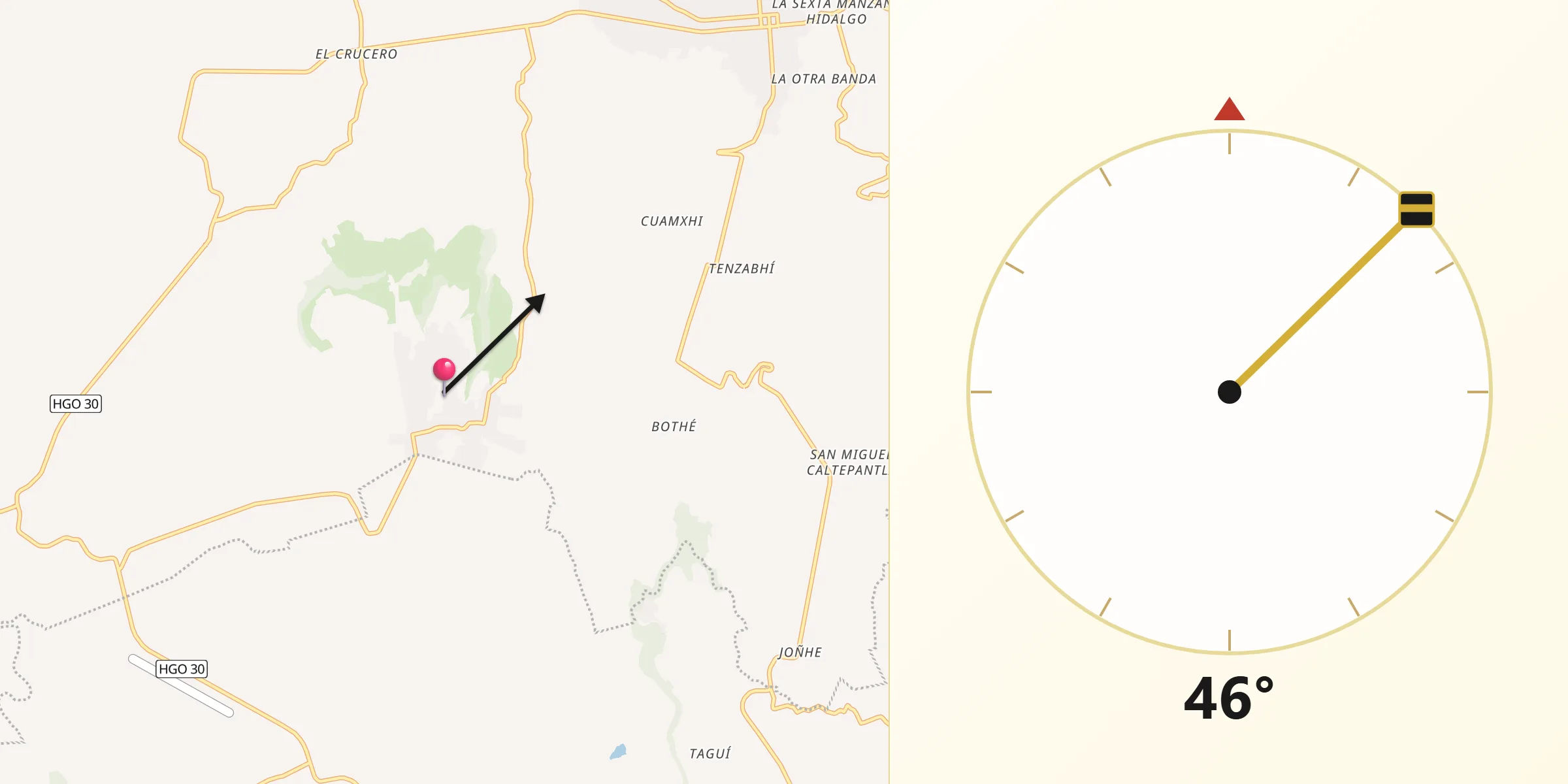 Dirección de la Qibla desde La Mesilla