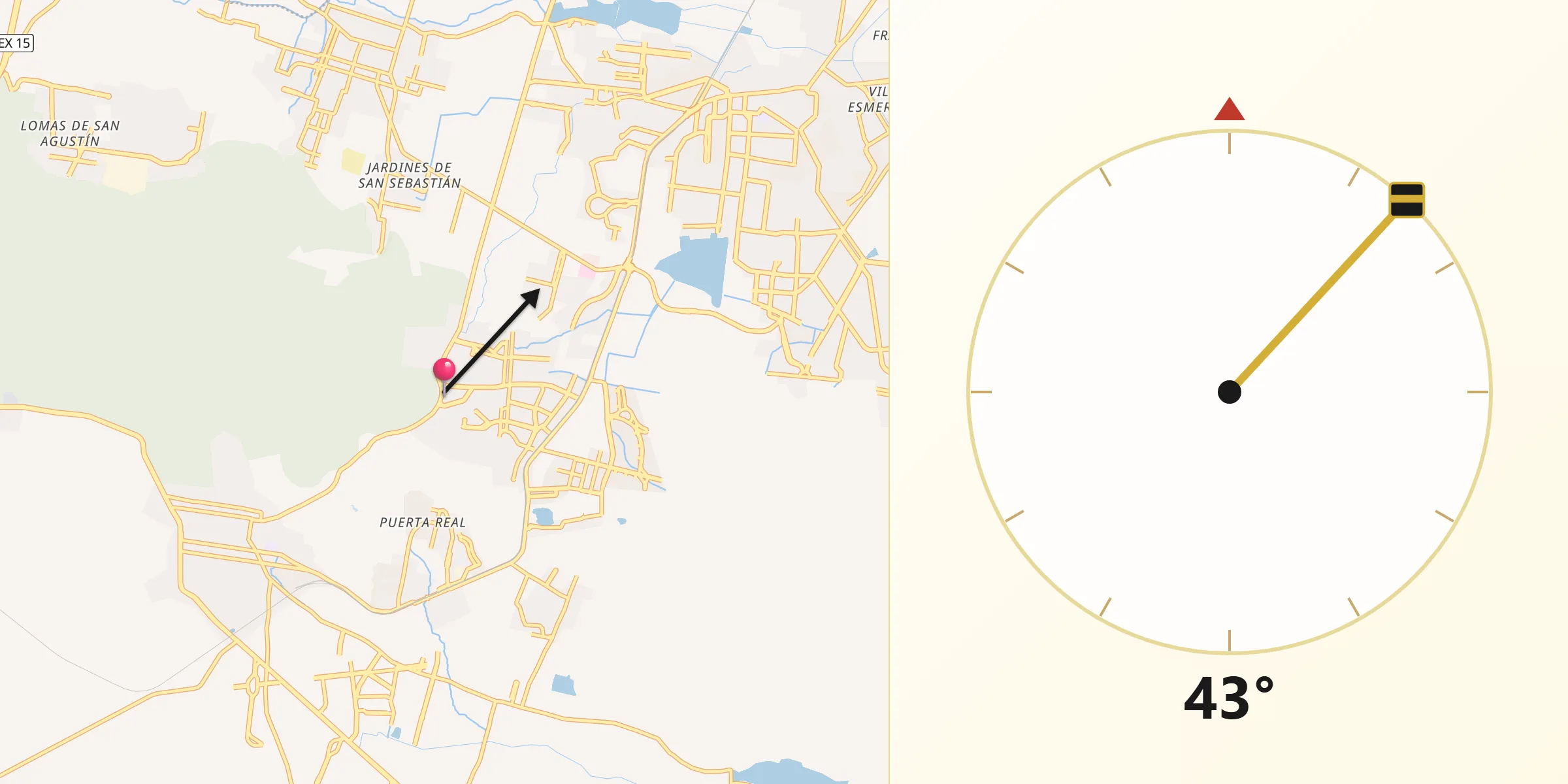 Dirección de la Qibla desde Lomas del Sur