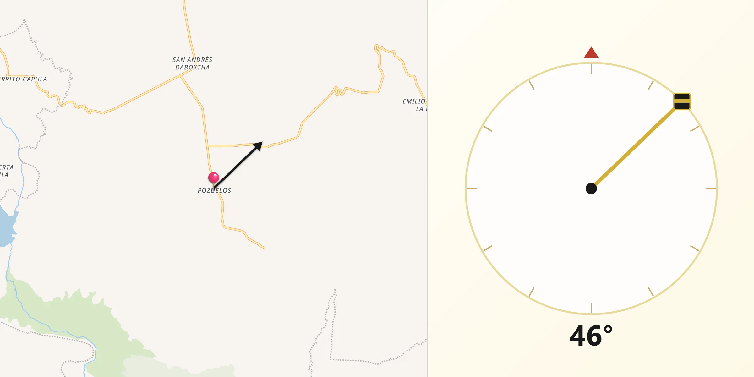 Dirección de la Qibla desde Pozuelos