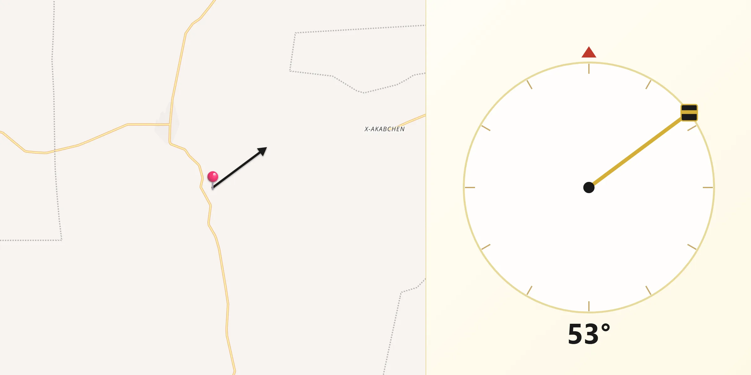 Dirección de la Qibla desde Chankom