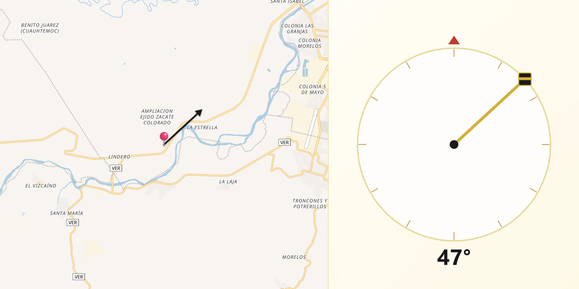 Dirección de la Qibla desde Zacate Colorado