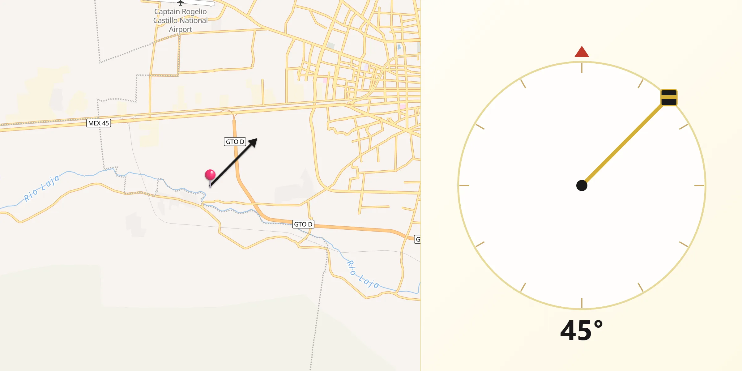 Dirección de la Qibla desde La Palmita (La Palmita de San Gabriel)