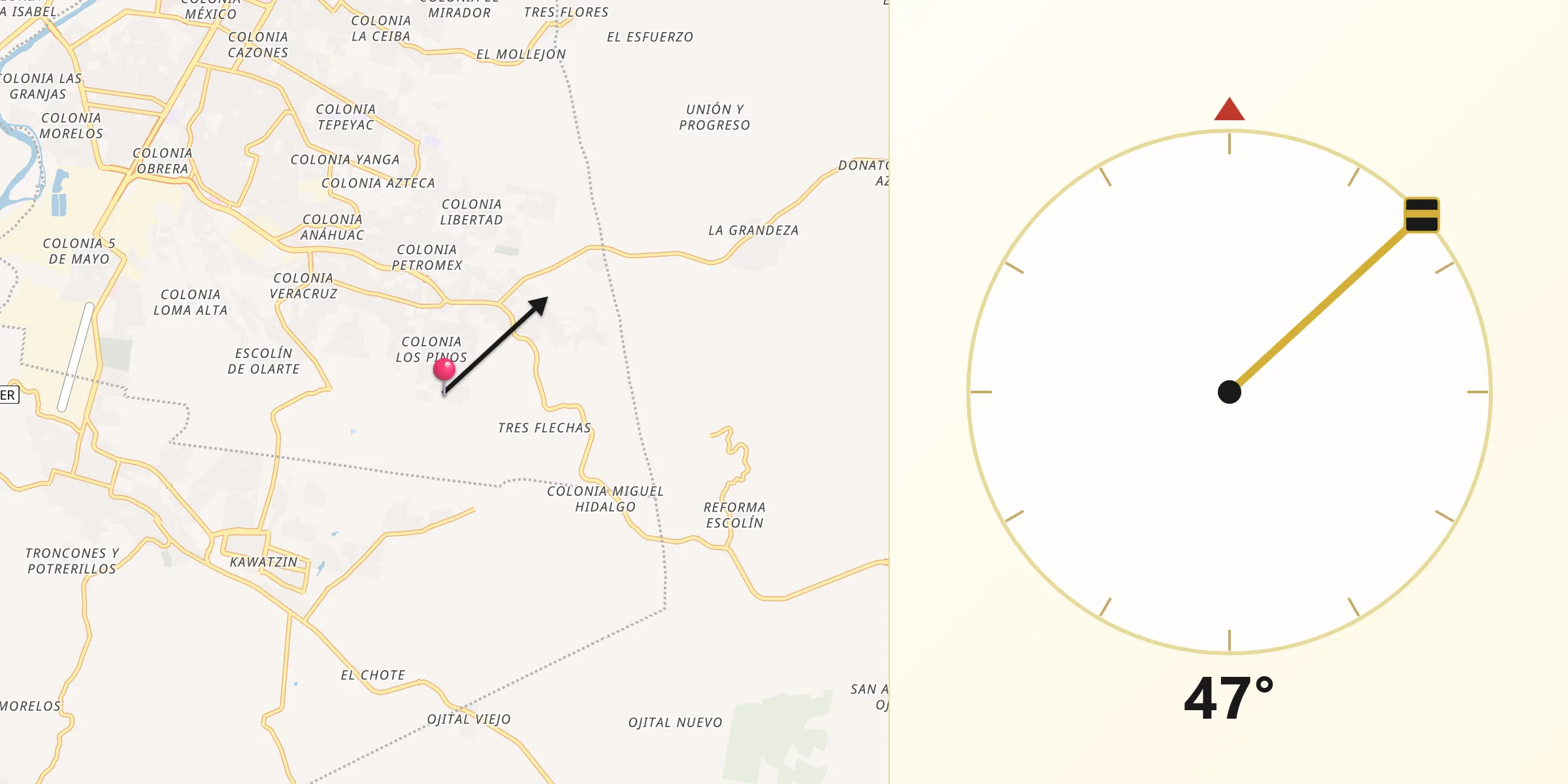 Dirección de la Qibla desde Escolín de Olarte