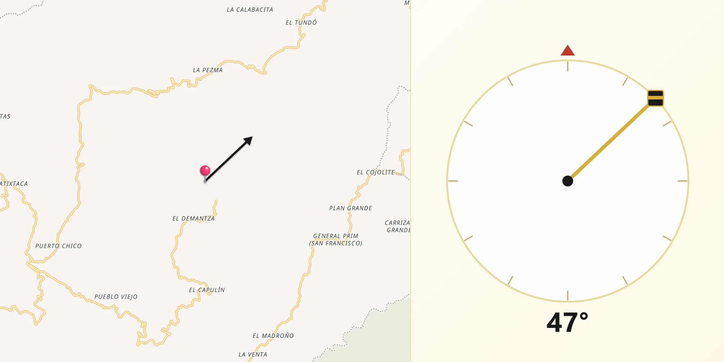 Dirección de la Qibla desde Zacualpan