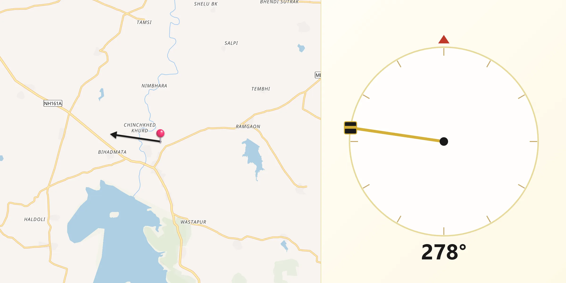 Qibla Direction from Akola